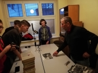 Jaroslav Kvapil with the students from Our Neighbours' Stories project during the shoot 