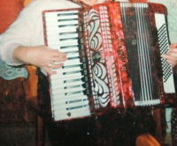 Marta Porubová, her personal accordion Weltmeister, ca. 1998