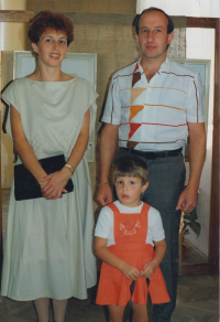 With husband and daughter, exhibition in Liptál, 1990