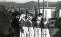 Jana is second from the left wearing a folk costume of Mladá Boleslav area, Banská Bystrice, Slovak National Uprising festivities, 1967