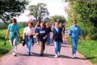 Jana is in the middle at the May Day march through the area of Kokořínsko, 1998