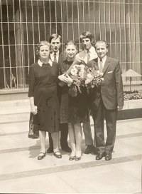 Emilie Šťastná with family after graduation, 1971