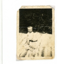 Yard on Garajská Street in Slovenský Komlóš - little Michal in 1936.
