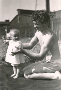 With her dad, Vokovice, 1944