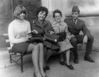 Jan Dvořák with his mother, grandmother and girlfriend at the miltary oath ceremony in Kutná Hora on October 29, 1967
