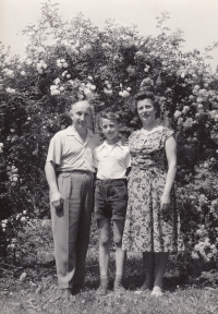 Karel Kulhavý with mother and father, 1950s
