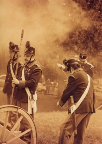 Karel Kulhavý (first from left) during shooting in Josefov