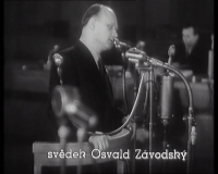 Photograph of Osvald Závodský as a court witness, 6th day of the process with Slánský, 25. 11. 1952 