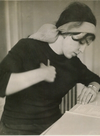 Růžena Teschinská preparing for her high school-leaving examination, 1965
