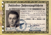 Říšský lovecký lístek pamětníkova otce Jana Rolence z roku 1943 