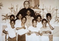 Children with the parson in church in Považská Bystrica