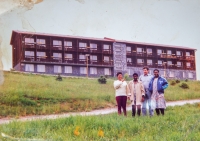Josephine (right) with other teachers in front of the Fim Motel