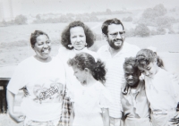 Josephine (left) with Slovak teachers and children
