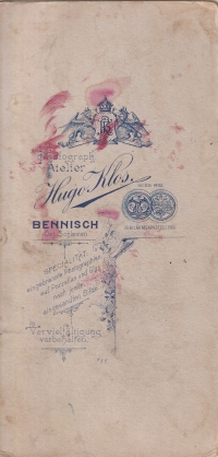 Zadní strana fotografie Maxmiliána Sonnka z 1. světové války