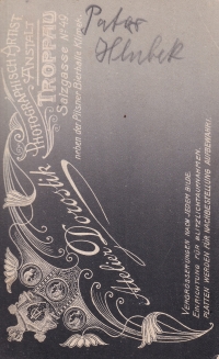 Zadní strana fotografie Josefa Hlubka