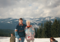 In the mountains with his wife 