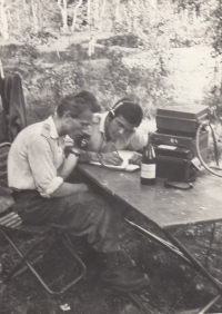 Václav Cvejn on the right as a radio operator and welder during the time of his mandatory military service, 1963 