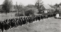 Death marches from concentration camps passing through the town of Domažlice