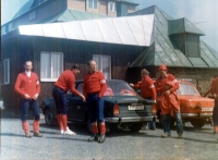 With friends, mountain rescue, cabin Kohútka, Javorníky, 1975