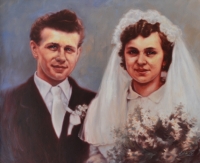 Svatební malba manželů Márie a Jozefa Gabrhelových, autorka malby Jarmila Jiravová