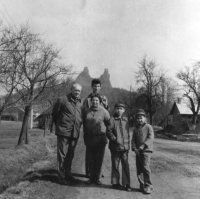 Jaroslav Najman with his parents and his two sons Jaroslav and Petr, near Trosky Castle in 1970