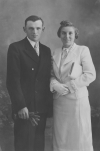 Wedding photograph of her parents, Karel and Jaroslava Bouzek, Velehrad, 1938