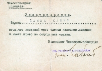 Karel Šanda's certificate that he is a member of the Czechoslovak riot police in Litoměřice - Russian