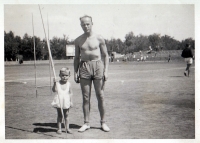 Miroslav Zikmund with his father at a playground