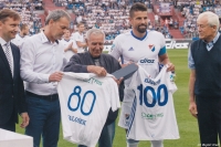 František Valošek in 2017, on his 80th birthday at the Baník Ostrava stadium, Milan Baroš is standing next to him