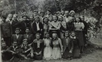 School photo, town girl in Stráž nad Nežárkou, 9th grade, second row, first from right, year 1951