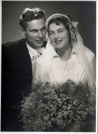 Marie Garajová with her husband on their wedding day, 1959