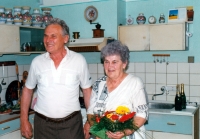 Marie Garajová with her husband, 60th birthday celebration, Uherský Brod, 1991