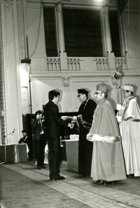 Dalibor Dědek at the graduation ceremony at the Czech Technical University, the photo is from 1983