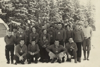 The Jiskry team, Harrachov training camp, Bozena third from the left, 1954