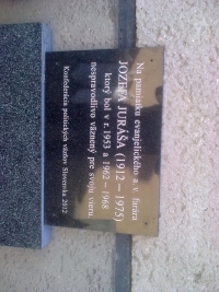 Memorial plaque to Jozef Juráš unveiled by the Confederation of Political Prisoners of Slovakia in the Evangelical Church in Petržalka in 2012