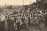 Sokol meeting 1948 - The Sokol depart from the Žamber railway station for Prague