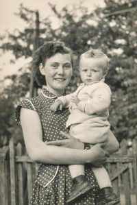 Peter Kulan with mother Pavlína, Humenné, 1964