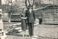 Mother with her father Michal Šarga, Veĺo Polie, 1951