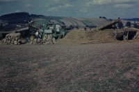 Mlácení obilí na poli, Sedlejov, 1958