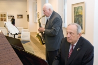 At the piano with brother Otakar Klíma (saxophone) at the opening in the Municipal Gallery Vysoké Mýto, 2015
