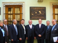 Unveiling of a memorial plaque to the Carpathian Germans who were forced to leave Slovakia between 1944 and 1947. Ondrej Pöss in the middle. Year 2006.