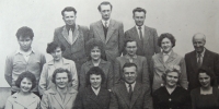 Pedagogický sbor, Rudolf Jurečka v dolní řadě třetí zprava, manželka Ludmila po jeho pravé ruce, 1961