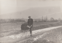 Manžel František Rejman, v kočárku syn Jiří, cca 1955