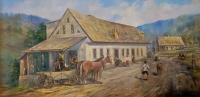 Pstrążna v dobách, kdy patřila Německu a jmenovala se Straußeney na obrazu ukrajinského malíře Ivana Malińského, který pro muzeum objednal Bronislaw Kamiński, když byl jeho ředitelem