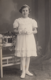 On the day of her first holy communion, late 1930s