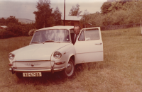Manžel František Rejman ve vlastním autě, 60. léta 20. století
