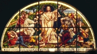 Stained glass window of the Resurrected in the Huss congregation in Broumov