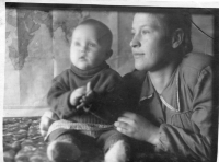 Iryna Bilyk's first photo with her mother. Peya special settlement, February 1, 1953