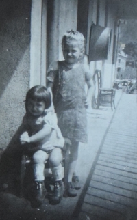 Eliane with her brother on the balcony, France, 1942