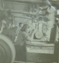 Eliane in the glass factory in Harrachov, 1952